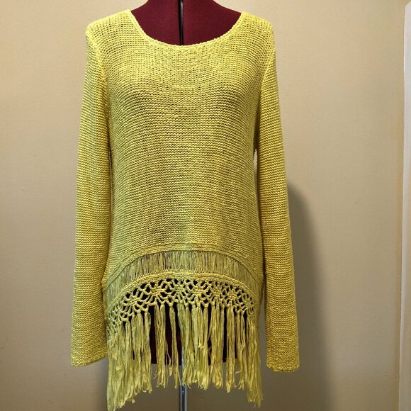 Boston Proper Women’s Yellow light green Fringe Hem Boxy Pullover Sweater Size M - Picture 1 of 12